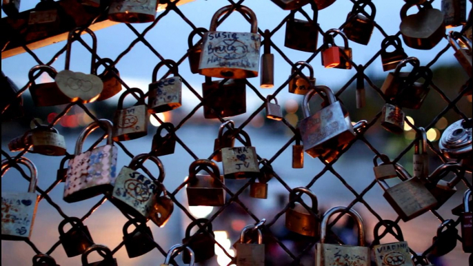 Paris, Bridge of Arts. Pont des Arts. Love locks. France. May 2012