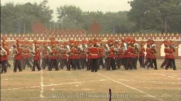 Army Unit synchronizing contingent with the trumpets sound at BSF Tattoo Day