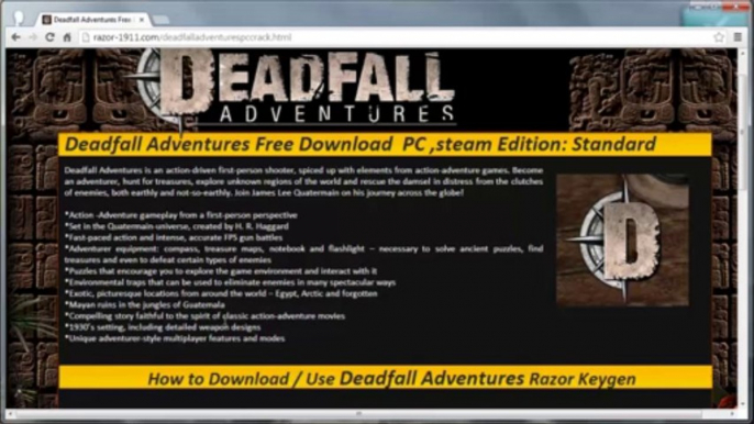 Deadfall Adventures Steam Redeem Key