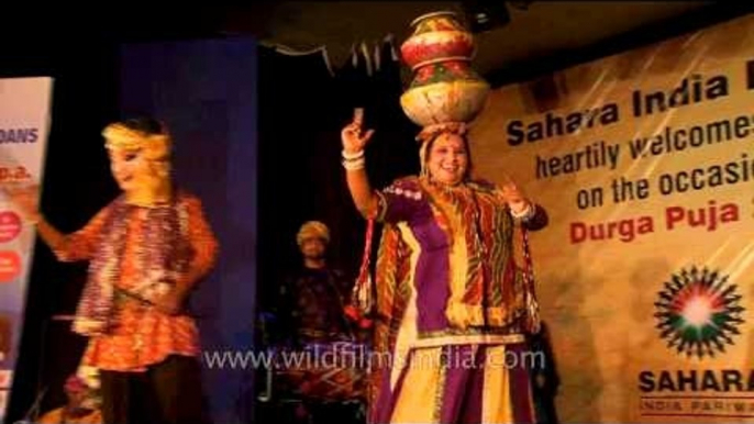 Rajasthani dancer performing Bhavai dance during Durga Puja celebration in CR Park, Delhi