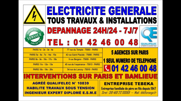 ENTREPRISE D'ELECTRICITE PARIS 15eme - 0142460048 - ELECTRICIEN AGREE QUALIFELEC - DEPANNAGE IMMEDIAT 24/24 7/7