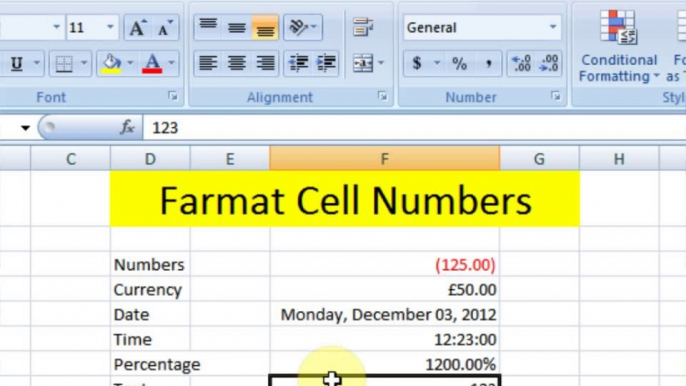 Lesson 15 Number Cell Formating Microsoft Office Excel 2007 2010 free Educational video Training Tutorials in Urdu Hindi language