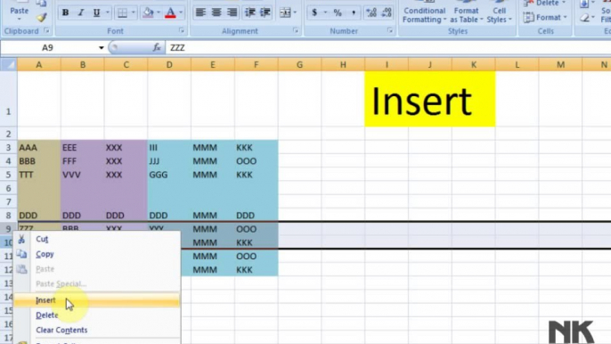 Lesson 20 The Insert Microsoft Office Excel 2007 2010 free Educational video Training Tutorials in Urdu Hindi language