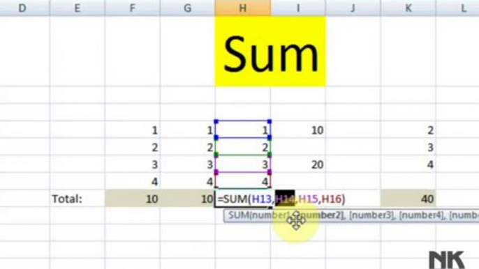 Lesson 27 The Auto Sum Microsoft Office Excel 2007 2010 free Educational video Training Tutorials in Urdu Hindi language