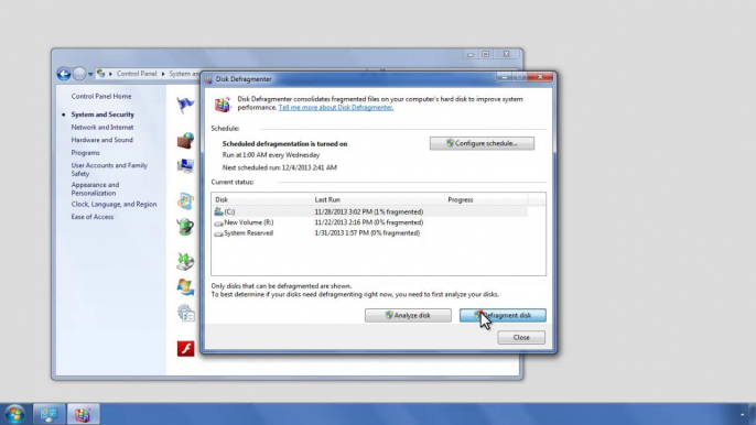 Defragment your Hard Drive using Windows Disk Defrag Tool