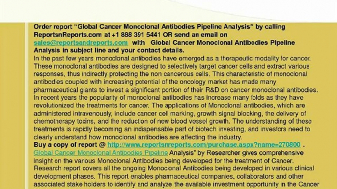 Global Cancer Monoclonal Antibodies Pipeline AnalysisGlobal Cancer Monoclonal Antibodies Pipeline Analysis