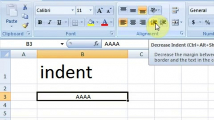 Ms Excel Lesson # 12 The Indent or Cell Margin