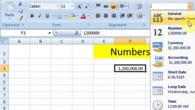 Ms Excel Lesson # 14 Number Cell Formating