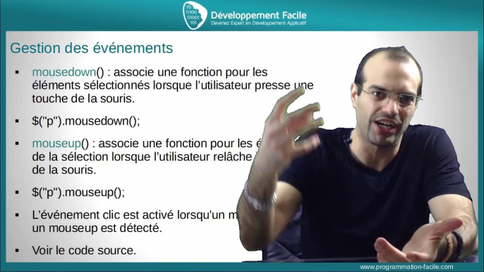 Comment utiliser les evenements avec le  framework jquery