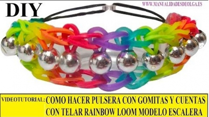 COMO HACER PULSERA ELÁSTICA CON CUENTAS ESCALERA ARCOIRIS EN TELAR RAINBOW LOOM TUTORIAL ESPAÑOL DIY