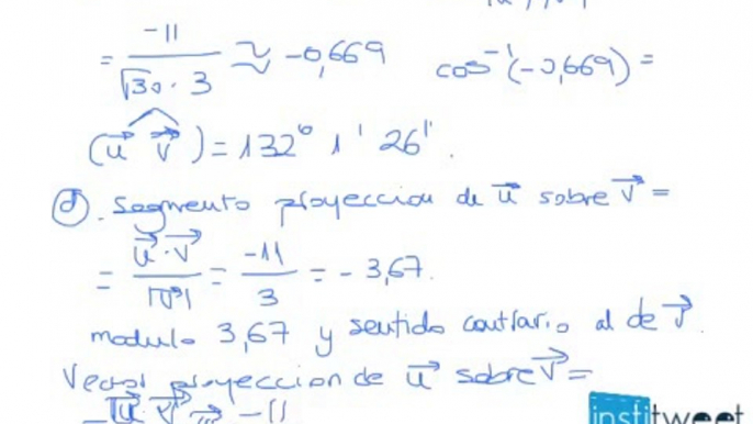 Vectores. Producto escalar, modulo, angulo entre vectores, proyección y ortogonalidad