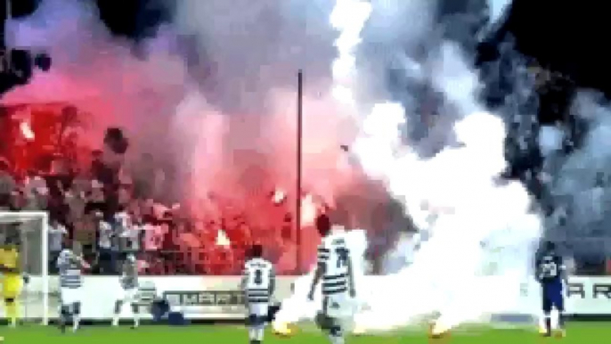 Ukrainian Ultras attack opposition with flares and seats!