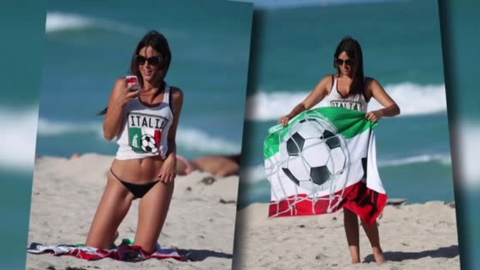 Italian Model Claudia Romani Gets patriotic On The Beach In A Thong Bikini