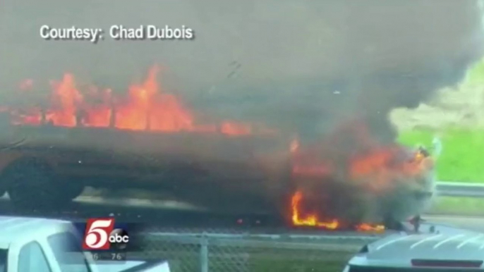 Onlookers Shocked to See Burning School Bus Barrel Towards Fire Truck