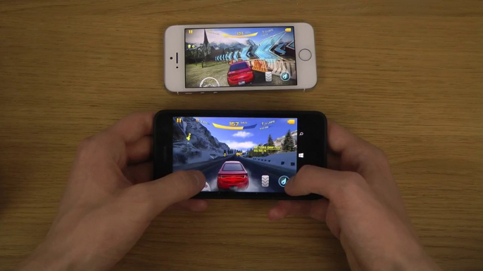 Asphalt 8 Nokia Lumia 630 vs. Apple iPhone 5S Gameplay Comparison