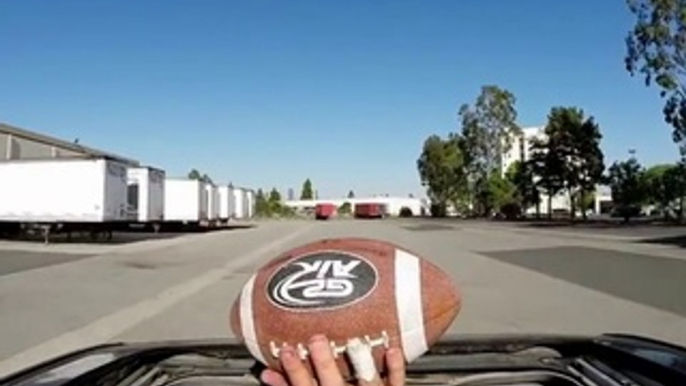 So impressive Football Trick Shot - car Moonroof trickshots!