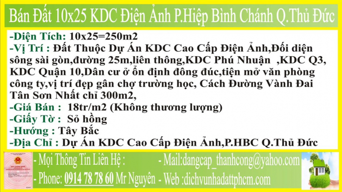 Bán Đất,10x25,KDC Điện Ảnh Phường Hiệp Bình Chánh Quận Thủ Đức,PHBC,FHBC,P.HBC,F.HBC,MT,HXH,P.Hiệp Bình Chánh,F.Hiệp Bình Chánh,Q Thủ Đức,