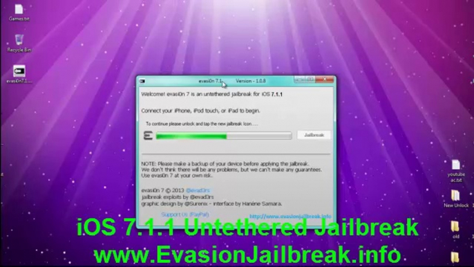 Evasion UNTETHERED iOS 7.1.1 Jailbreak Tool For iPhone 5, iphone 4, iPhone 3GS, iPad3