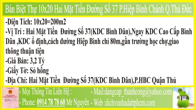 Bán Biệt Thự,10x20,Hai Mặt Tiền Đường Số 37 Phường Hiệp Bình Chánh Quận Thủ Đức,,PHBC,FHBC,P.HBC,F.HBC,MT,HXH,P.Hiệp Bình Chánh,F.Hiệp Bình Chánh,Q Thủ Đức,