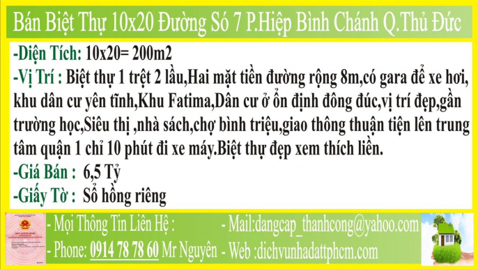 Bán Biệt Thự,10x20,Đường Só 7 Phường Hiệp Bình Chánh Quận Thủ Đức,PHBC,FHBC,P.HBC,F.HBC,MT,HXH,P.Hiệp Bình Chánh,F.Hiệp Bình Chánh,Q Thủ Đức,