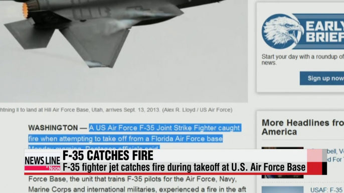 F-35 fighter jet catches fire during takeoff at U.S. Air Force Base