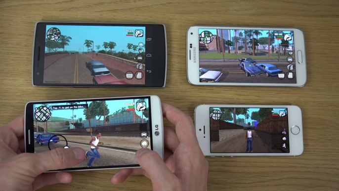 GTA San Andreas OnePlus One vs. iPhone 5S vs. LG G3 vs. Samsung Galaxy S5 - 4K Gaming Review