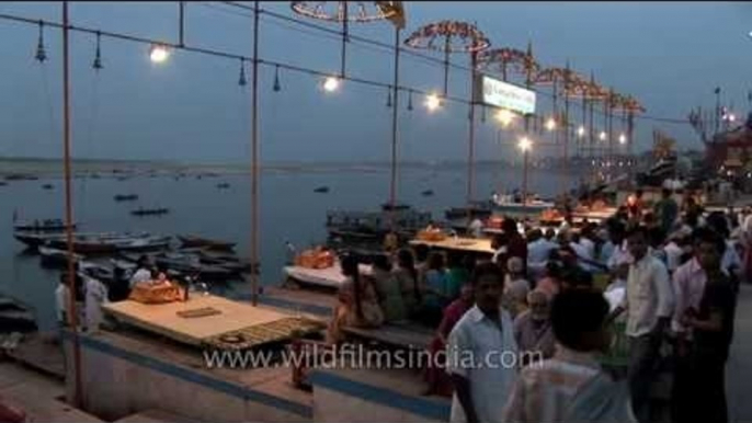 Worshippers attending aarti ceremony at Ganga Ghat - Varanasi