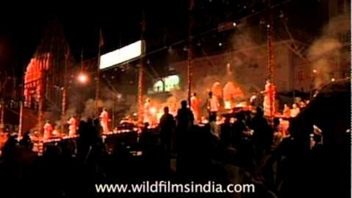 Devotees gather for Ganga aarti at the Dasasvamedh Ghat, Varanasi