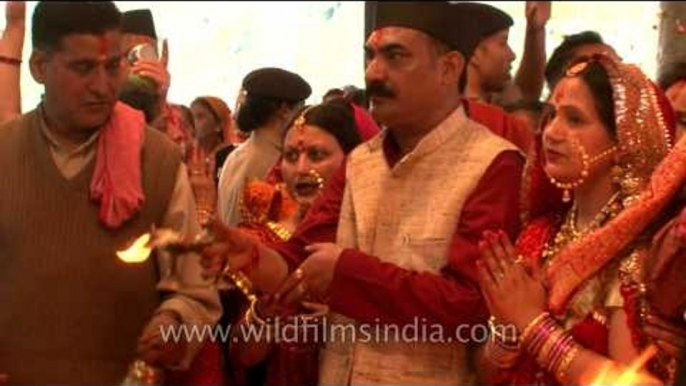 Devotees gathered around havan kund for puja