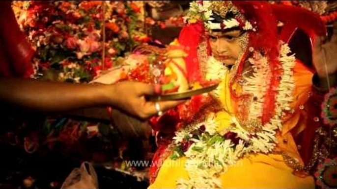 Aarti of child goddess: Kanya Puja during Durga puja, Kolkata