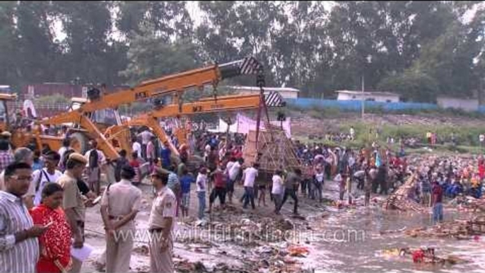 The Durga Puja ends with thousands gathering at the banks of Yamuna, to immerse the Durga idols