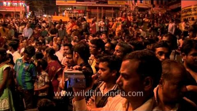 Multitude of people attending Ganga aarti on the Dashaswamedh ghat, Varanasi