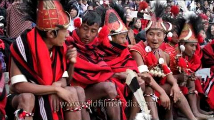 Funny Konyak boys dressed in Naga attire and dancing to Mamma Mia!