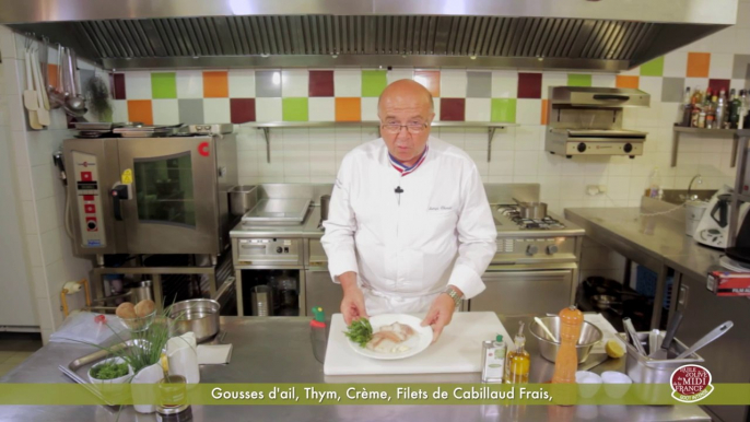 Pannequet de saumon mariné et brandade de morue fraîche, vinaigrette à l'huile d'olive de la Vallée des Baux de Provence par Serge Chenet