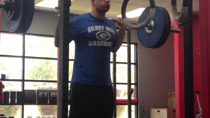 8/26- behind the neck jerk, moderate single. 205 lbs