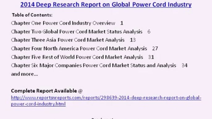 Global Power Cord Market by Types, Applications, Trends & Forecasts to 2020