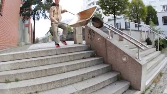 Rider using wheel barrow to do skateboard tricks is hilariously absurd!