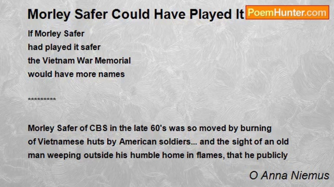 O Anna Niemus - Morley Safer Could Have Played It Safer