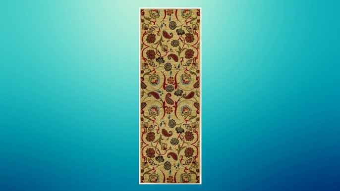 Rubber Back Burgundy Red Ivory Blue Multicolor Floral Non-Slip (Non-Skid) Area Rug & Runner