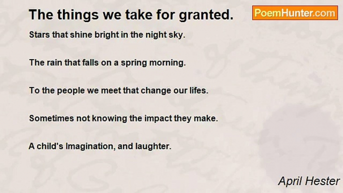 April Hester - The things we take for granted.
