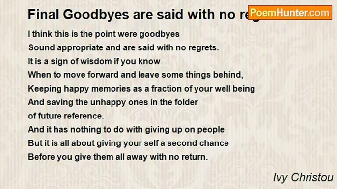 Ivy Christou - Final Goodbyes are said with no regrets