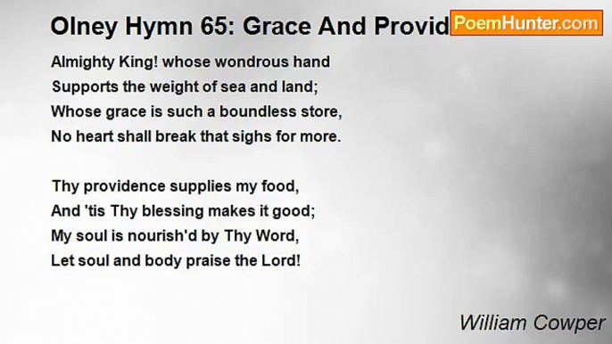 William Cowper - Olney Hymn 65: Grace And Providence