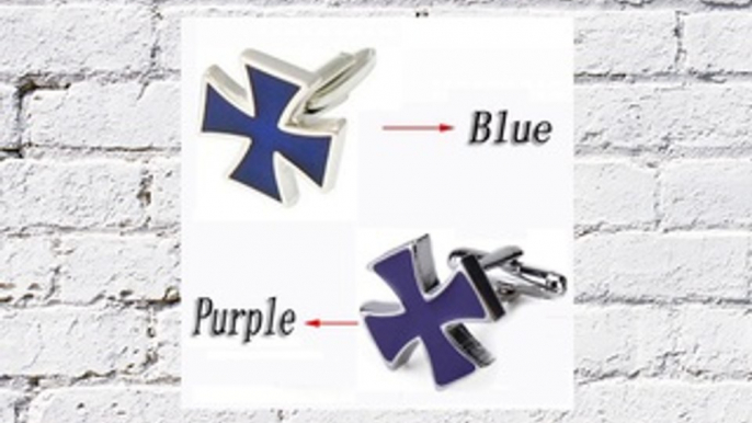 Stainless Steel Men Cuff Link CUFFLINKS Shirt Set Iron Cross Windmill Blue Review