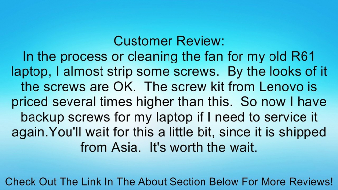 New Complete Genuine Laptop Screw Set Kit for IBM Lenovo Thinkpad R61 Review