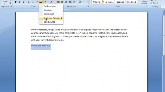 microsoft office word Hieghlight text color toggle case capital each word in urdu part 025