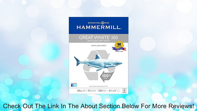 Hammermill Great White Recycled, 8 1/2 x 11 Inches, 100% PCW, 20 Pound, 92 Bright, 500 Sheets/Ream (086790) Review