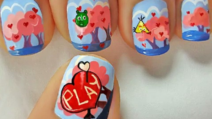 Angry Birds - Valentine's Day Heart Nail Art Tutorial - Valentine's Day Nails for Valentine's Day Nail Art Valentine's Day nail designs