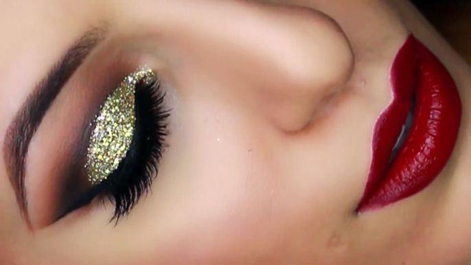 Gold Glitter Cut Crease Smokey Eye - New Years Eve Makeup Tutorial