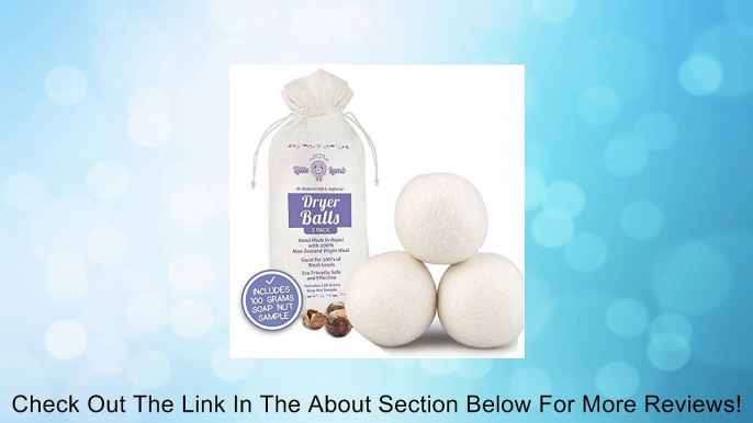 3 Pack of Wool Dryer Balls with Free Soap Nuts - 100% Premium Organic Felt Wool Dryer Balls (Xl, Handmade, Eco-friendly, Baby Safe Fabric Softener, All - Natural Laundry Fabric Softener) with 100% Natural Cloth Diaper Laundry Detergent - Perfect for Baby