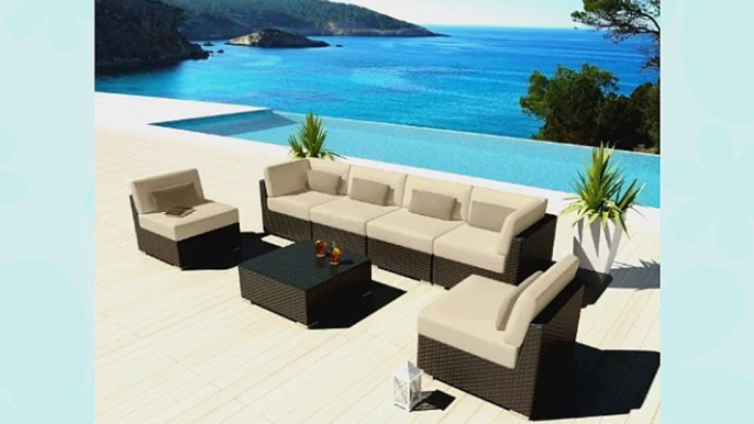 Uduka Outdoor Sectional Patio Furniture Espresso Brown Wicker Sofa Set Daly 7 Light Beige All